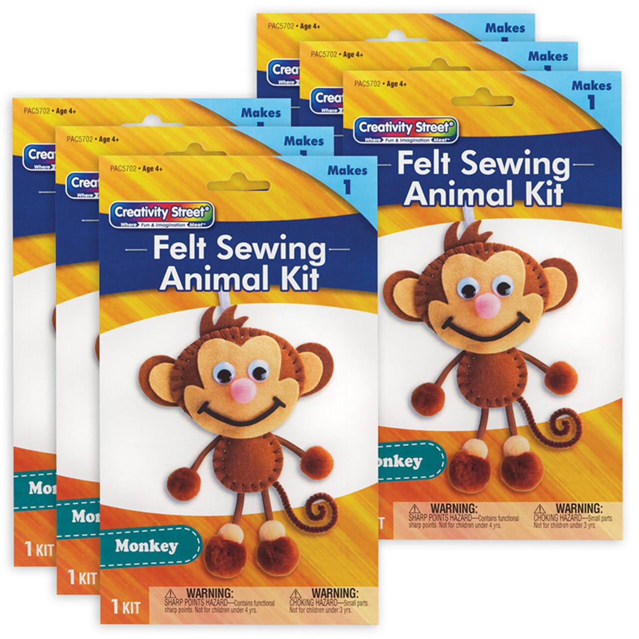 Felt Sewing Animal Kit, Monkey, 6.5&#x22; X 10.5&#x22; X 1&#x22;, 6 Kits